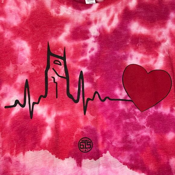 Nashville Skyline Heart T-Shirt Upcycled Reverse Tie Dyed Red Pink Project 615 L - Picture 2 of 6